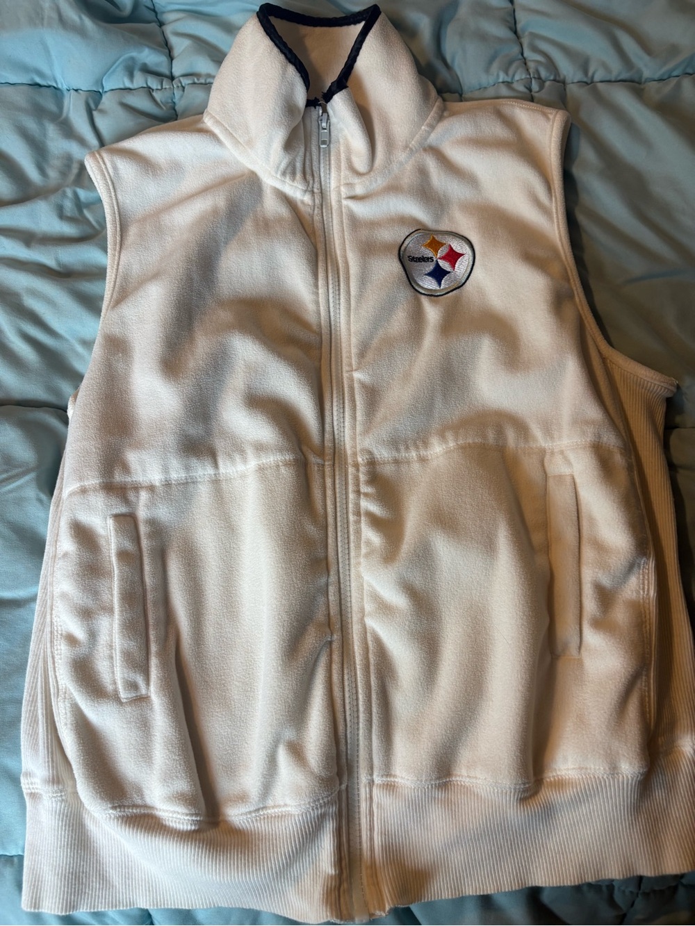 Women's White Sleeveless Fleece Vest with Team Crest